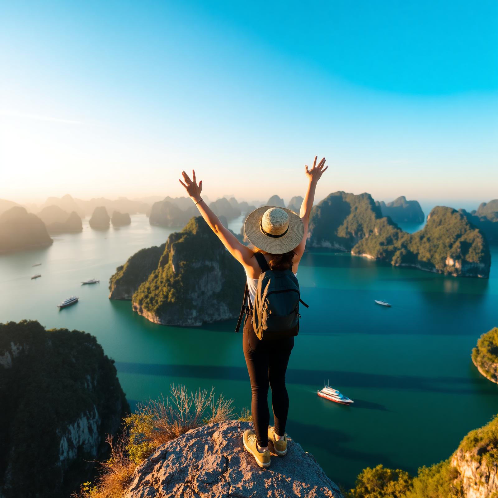 Tour traveler overlooking tropical islands